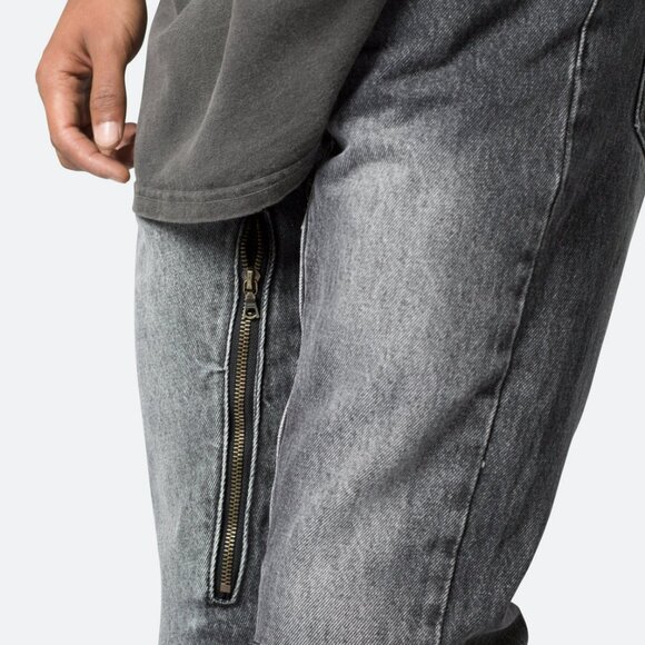 NWT mnml Men's D530 Zipper Straight Denim Jeans Washed Black Size 31 Streetwear - Picture 3 of 12